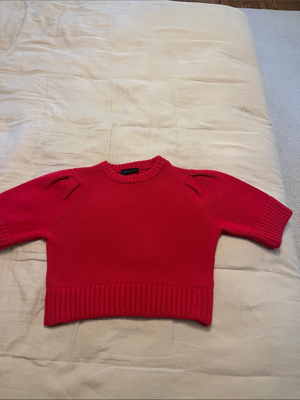 Zara Red Short-Sleeve Crewneck Knit Sweater